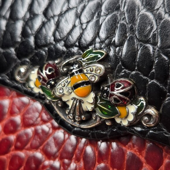 Brighton Ladybug Croc Embossed Leather Two Tone Bifold Wallet - Picture 2 of 9